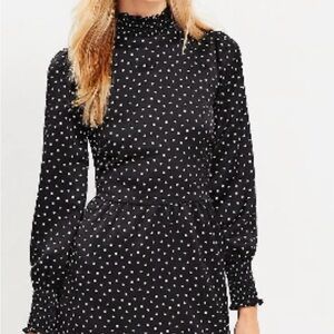 LOFT Black and White Polka Dot Long Sleeve Dress